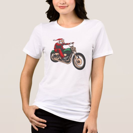 クリスマスオートバイライダーグラフィックサンタ トライブレンドTシャツ (正面)
