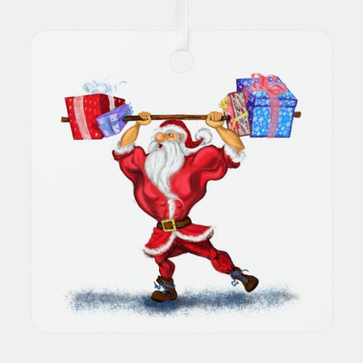 クリスマスオーナメントおもしろいボディビルダーSanta Gift メタルオーナメント (正面)