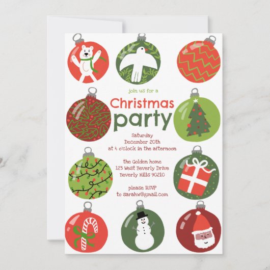 クリスマスオーナメントお洒落ズホリデーパーティカスタムー 招待状 (正面)