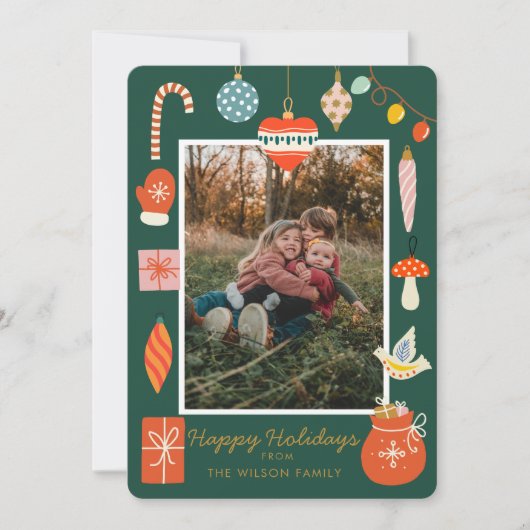 クリスマスオーナメントかわいい家族写真 シーズンカード (正面)