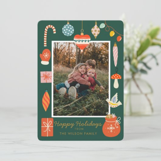 クリスマスオーナメントかわいい家族写真 シーズンカード (スタンド正面)