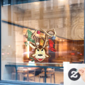 クリスマスオーナメントで飾られた笑顔のトナカイ ウィンドウサイン (カフェ窓)