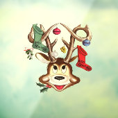 クリスマスオーナメントで飾られた笑顔のトナカイ ウィンドウサイン (シート3)