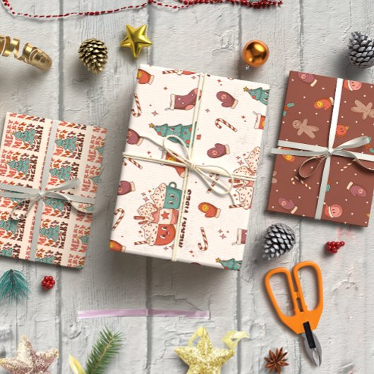 クリスマスオーナメントとキャンディセット3 ラッピングペーパーシート
