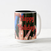 クリスマスオーナメントとハッピーホリデー ツートーンマグカップ (正面右)