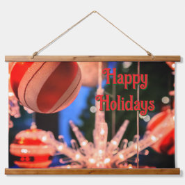 クリスマスオーナメントとハッピーホリデー 吊り下げ型タペストリー