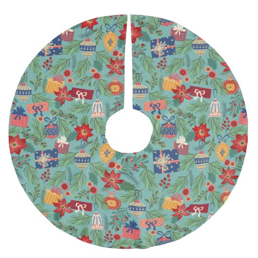 クリスマスオーナメントとプレゼントホリデイ ブラッシュドポリエステルツリースカート (正面)