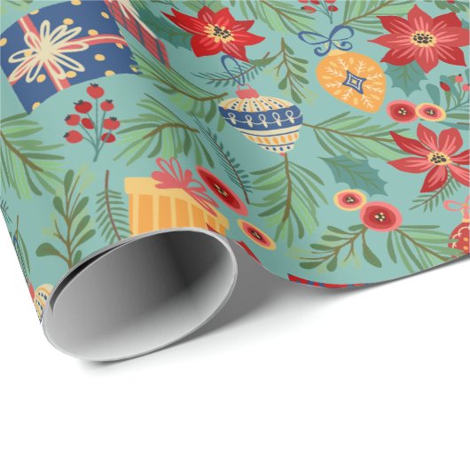 クリスマスオーナメントとプレゼントホリデイ ラッピングペーパー (ロールコーナー)