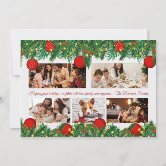 クリスマスオーナメントとライトフォトコラージュ シーズンカード (正面)