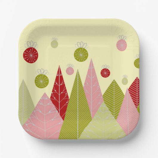 クリスマスオーナメントと木 ペーパープレート (正面)