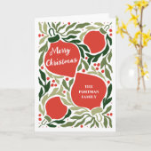 クリスマスオーナメントと紅葉の休日の写真 カード (黄色い花)