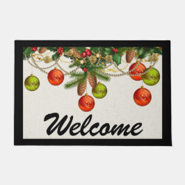 クリスマスオーナメントと緑のドアマットのドアマット ドアマット