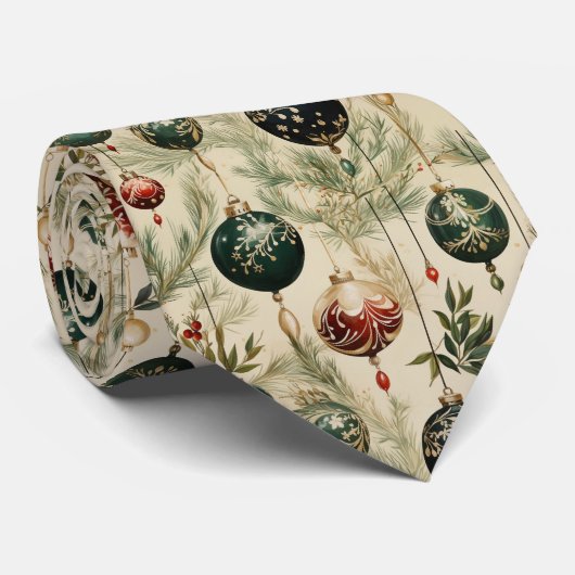 クリスマスオーナメントと緑の木の枝 ネクタイ (ロール)