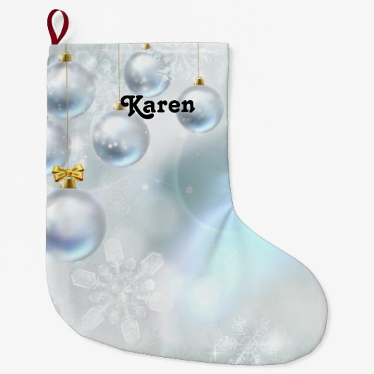 クリスマスオーナメントと雪片クリスマスストック ラージクリスマスストッキング (正面)