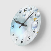 クリスマスオーナメントと雪片   ラウンド壁時計 (傾斜)