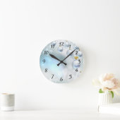 クリスマスオーナメントと雪片   ラウンド壁時計 (ホーム)