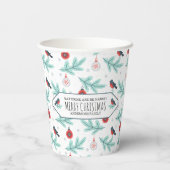 クリスマスオーナメントと鳥の冬のパターン 紙コップ (裏面)