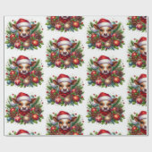 クリスマスオーナメントに囲まれたサンタハットのふくらはぎ ラッピングペーパー (フラット)