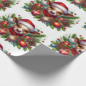 クリスマスオーナメントに囲まれたサンタハットのふくらはぎ ラッピングペーパー (角)
