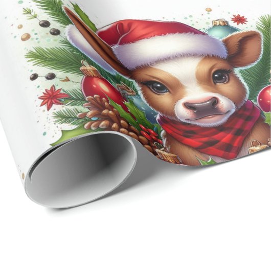 クリスマスオーナメントに囲まれたサンタハットのふくらはぎ ラッピングペーパー (ロールコーナー)