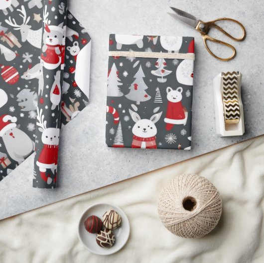 クリスマスオーナメントのグレーデコールラッピング紙 ラッピングペーパー (クラフト)