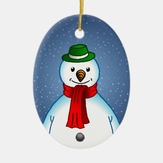 クリスマスオーナメントの陽気な雪だるま セラミックオーナメント (正面)