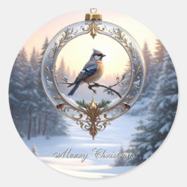 クリスマスオーナメントの鳥ステッカー ラウンドシール