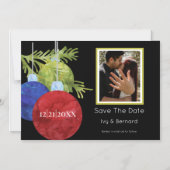 クリスマスオーナメントの黒い写真の日付を保存 マグネット招待状 (正面)