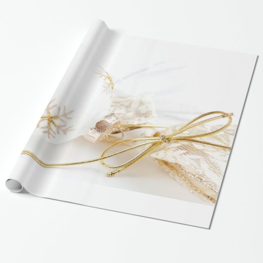 クリスマスオーナメントは金ゴールドの白いグリッターを空想します ラッピングペーパー (アンロールド)