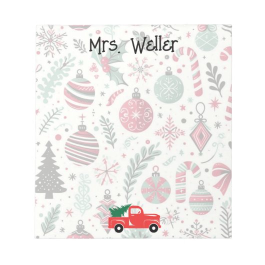 クリスマスオーナメントをモチーフにした名入れ ノートパッド (正面)