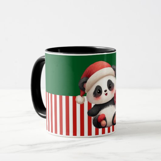 クリスマスオーナメントを持つパンダ マグカップ (正面左)