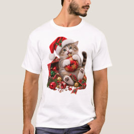 クリスマスオーナメントを盗む猫 Tシャツ