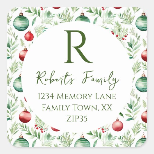 クリスマスオーナメントアドレスクラシックラウンドS スクエアシール (正面)