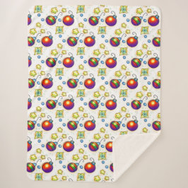 クリスマスオーナメントアンドスターズプリント シェルパブランケット