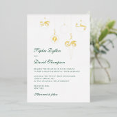 クリスマスオーナメントウィンターグリーン結婚ズ金ゴールド 箔招待状 (立ち正面)