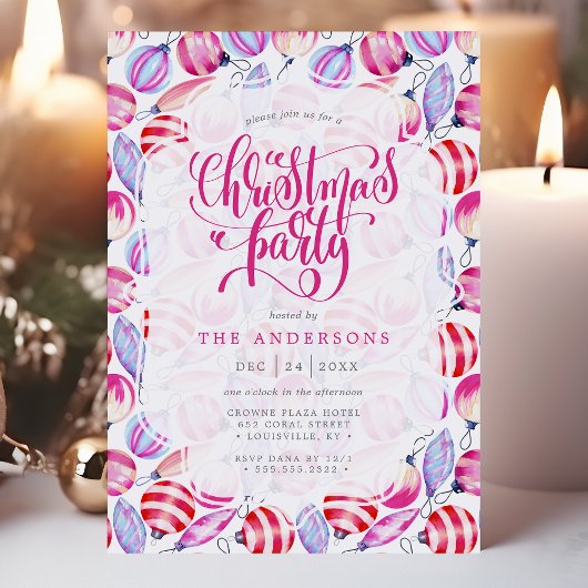 クリスマスオーナメントウォーターカラーパターンホリデイ 招待状