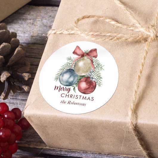 クリスマスオーナメントウォーターカラーホリデイ ラウンドシール