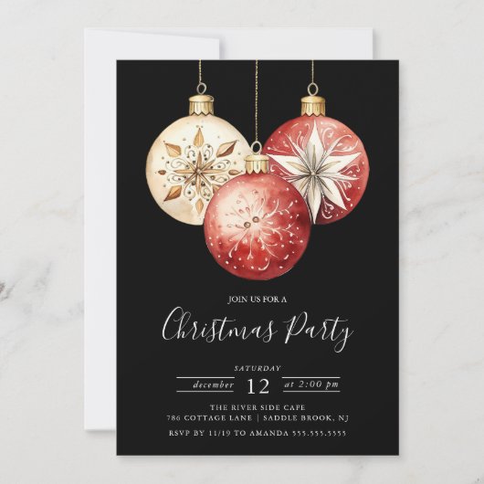 クリスマスオーナメントエレガントズホリデーパーティー 招待状 (正面)