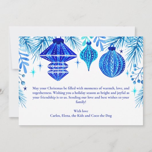 クリスマスオーナメントエレガントファミリーブルーウォーター色 シーズンカード (裏面)