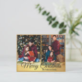 クリスマスオーナメントエレガント金ゴールドフレーム2写真 シーズンポストカード (スタンド正面)