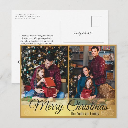 クリスマスオーナメントエレガント金ゴールドフレーム2写真 シーズンポストカード (正面/裏面)