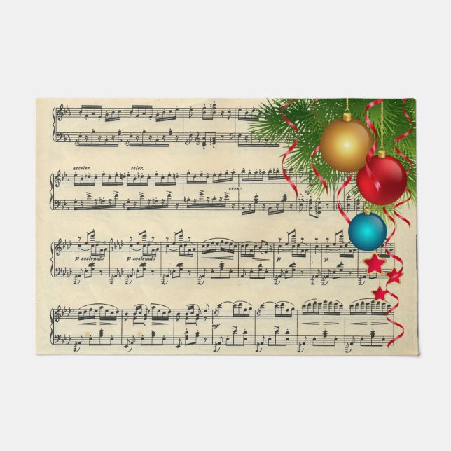 クリスマスオーナメントオン音楽 ドアマット (正面)