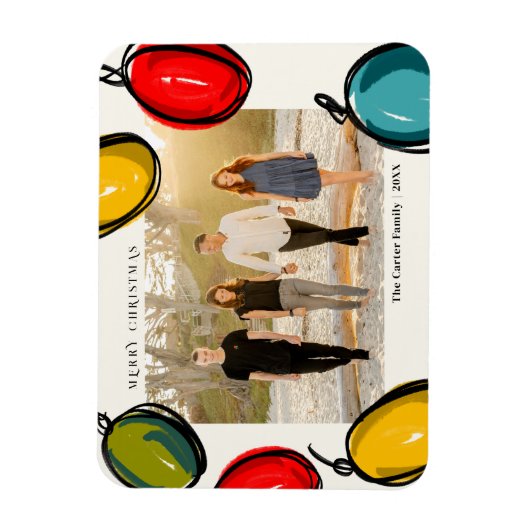 クリスマスオーナメントカラフルファミリーフォトホリデー マグネット (縦)