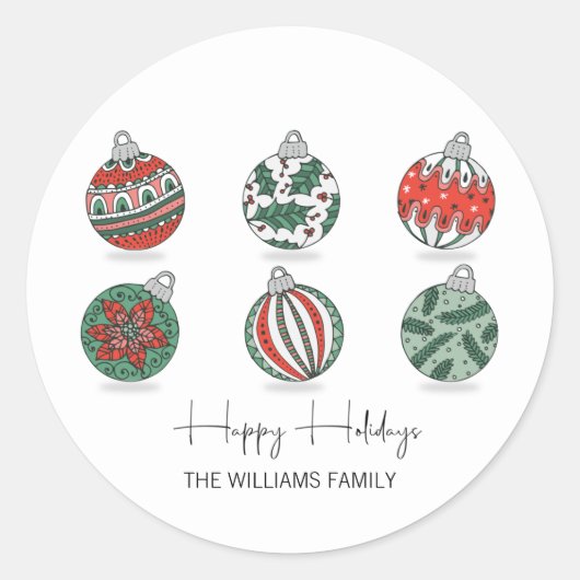 クリスマスオーナメントカラフル休日 ラウンドシール (正面)