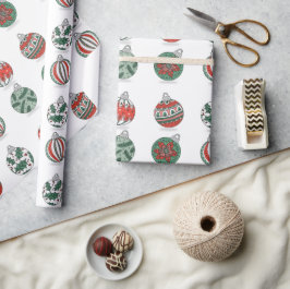 クリスマスオーナメントカラフル休日 ラッピングペーパー