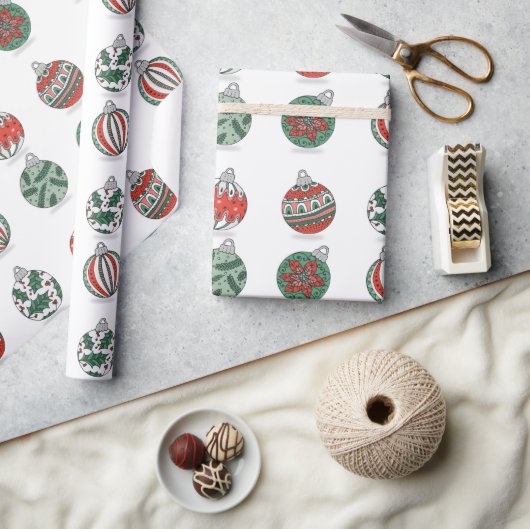 クリスマスオーナメントカラフル休日 ラッピングペーパー (クラフト)