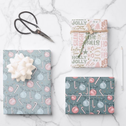 クリスマスオーナメントキャンディキャンズワードアートクリスマス ラッピングペーパーシート (正面)