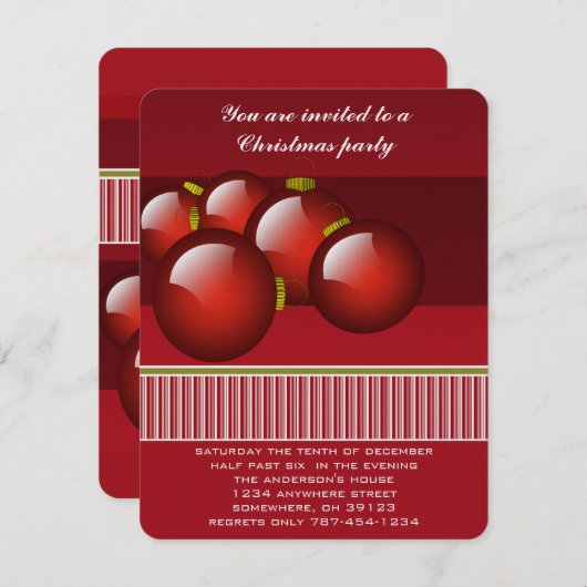 クリスマスオーナメントクリスマスパーティの招待状 招待状 (正面/裏面)