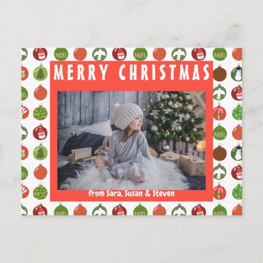 クリスマスオーナメントクリスマスボールカスタムズホリデイ ポストカード (正面)