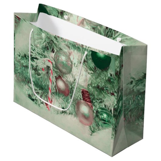 クリスマスオーナメントグリーンピンクホリデーツリー ラージペーパーバッグ (正面アングル)